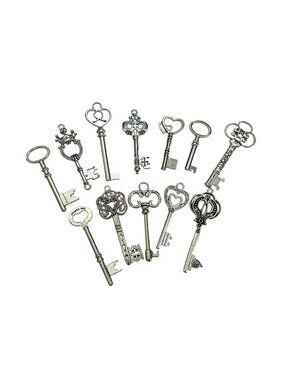 Steampunk Skeleton Key Charms Set Of 12 Assorted Design 1.5-3" Crafts Silver